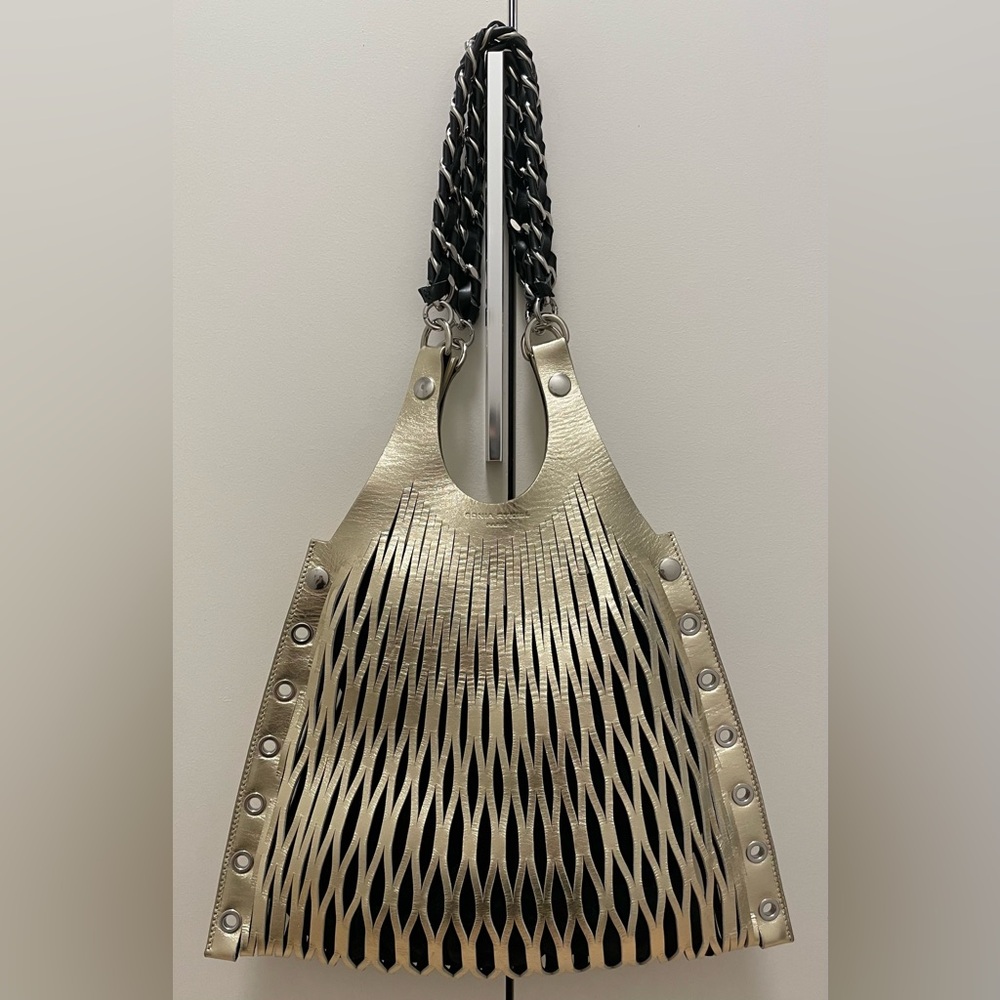 NWT Sonia Rykiel Gold Le Baltard Leather Cutout Hobo Shoulder Bag